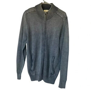 Cabela's Full Zip Cardigan Sweater Men's M blue grey wash mock neck knit ribbed
